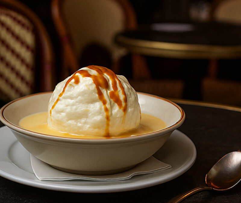 Île Flottante – Œufs battus et crème anglaise, douceur de bistrot intemporelle