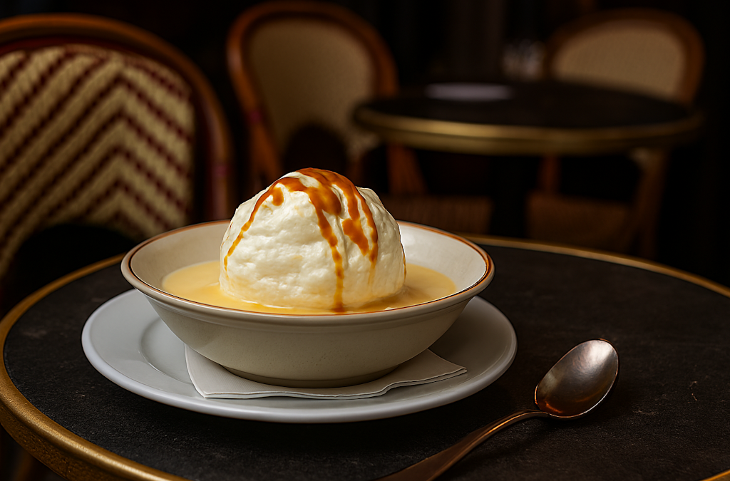 Île Flottante – Œufs battus et crème anglaise, douceur de bistrot intemporelle