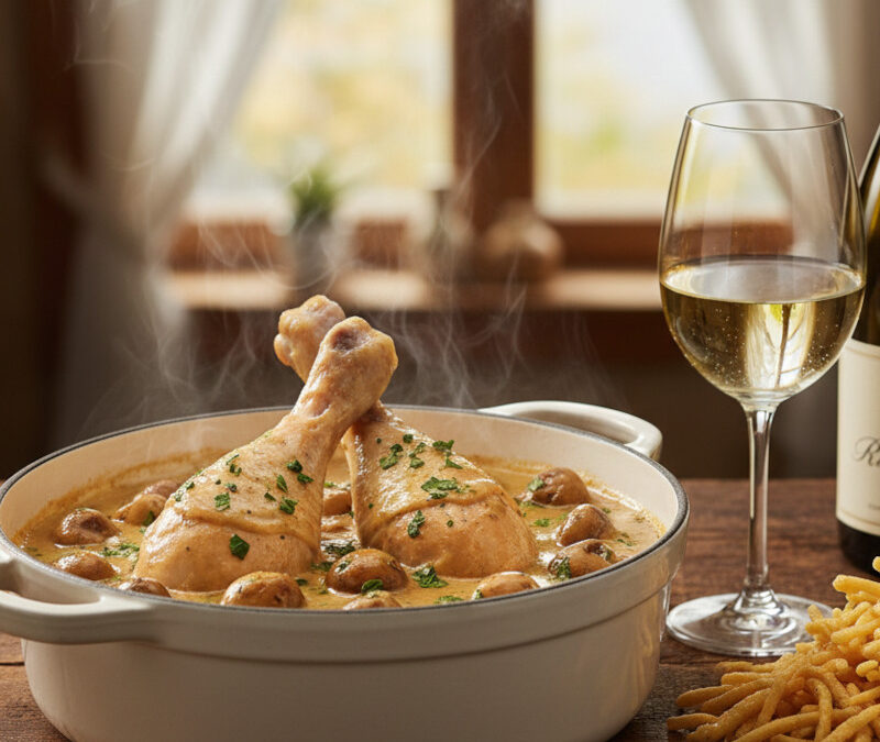 Le coq au Riesling : L&rsquo;âme viticole de l&rsquo;Alsace dans l&rsquo;assiette