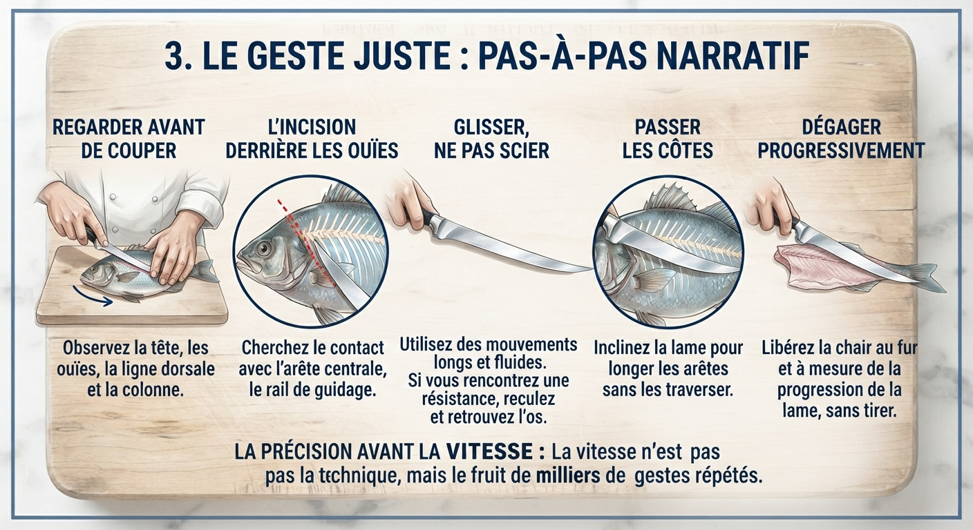 Étape 3 : Le geste comment lever les filets d un poisson sur aventureculinaire.fr