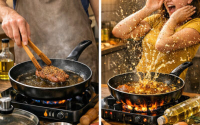 Pourquoi votre poêle crépite ? L’erreur de débutant qui transforme votre cuisine en zone de danger et comment l’arrêter